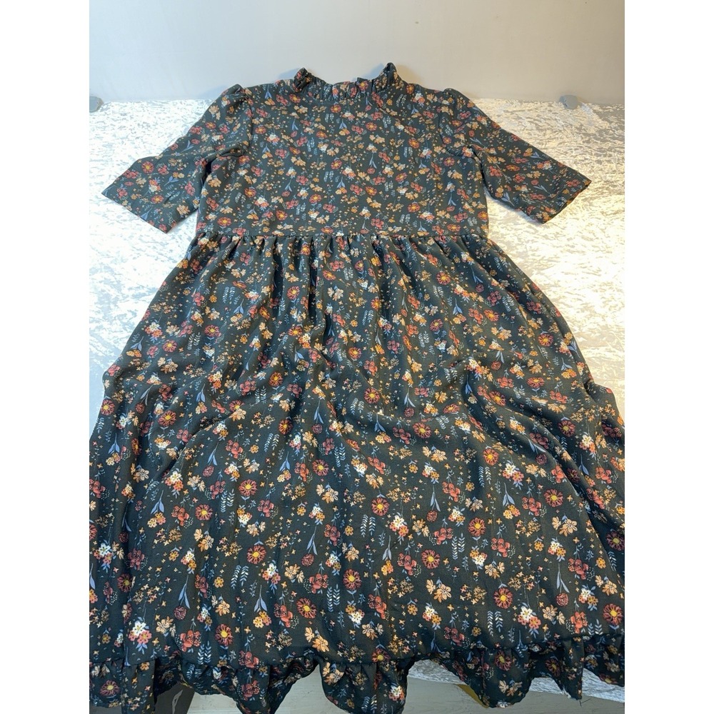 Hidden Alley Dress Womens L Green Floral Midi Ruffle Cottagecore Boho NWT